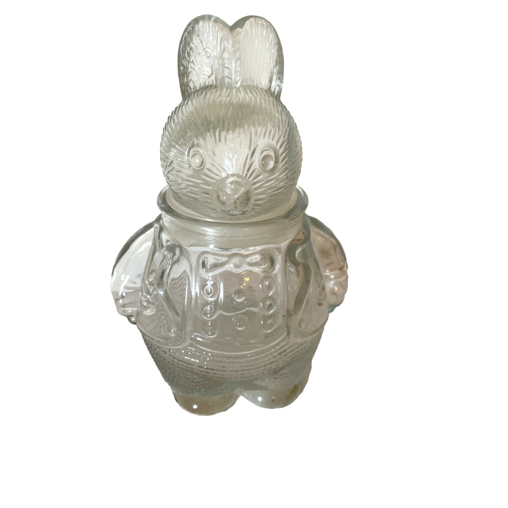 Vintage Clear Glass Chubby Bunny Rabbit Candy Snack Jar